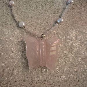 Price is FIRM  Lee Sands Rose Quartz and pearl Butterfly Necklace